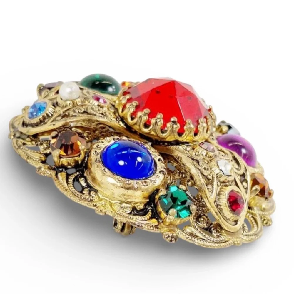 Vintage multi-colored rhinestone brooch